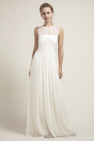 HB6899 Art Deco Inspired Pleated Silk Chiffon Wedding Dress