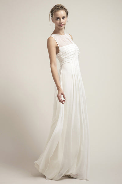 HB6899 Art Deco Inspired Pleated Silk Chiffon Wedding Dress