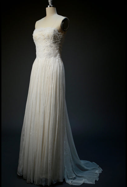 ON6180 Ethereal Lace Strapless Trained Wedding Dress