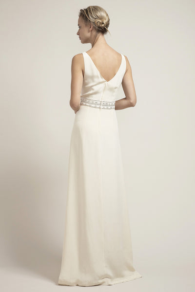 CR6673- Glamorous V-Neck Wedding Dress With Beaded Waistband