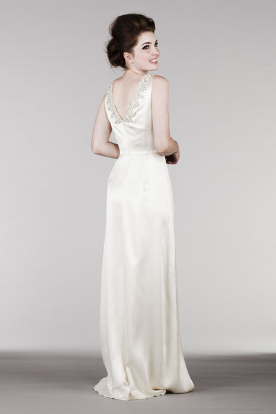 CR6732 Beaded Silk Satin Shift Wedding Dress
