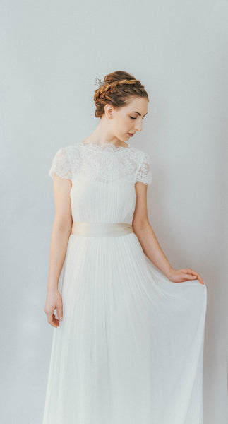 ON6190 Ethereal Lace Detachable Trained Wedding Dress