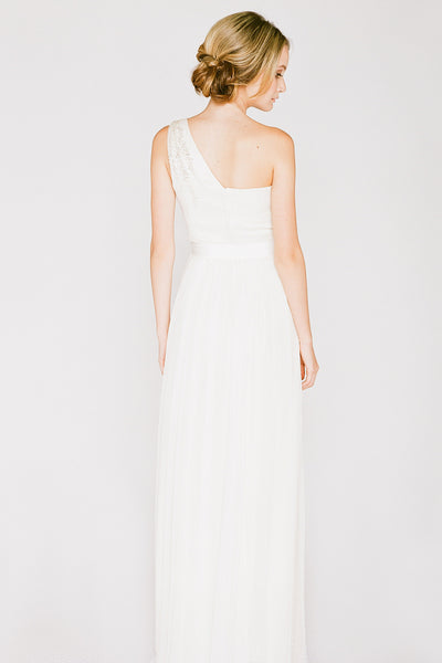 white one shoulder grecian dress Milena One Shoulder Crepe Maxi Dress / White | MESHKI